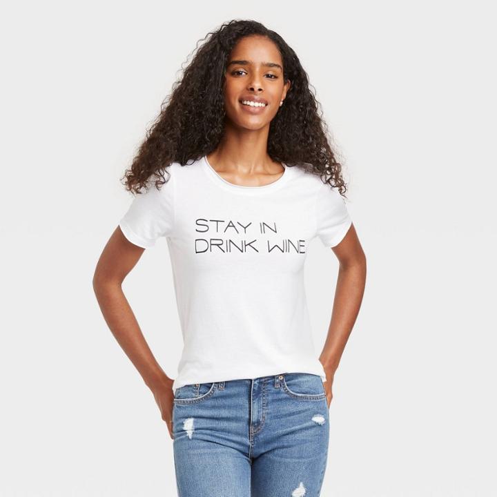 Grayson Threads Women's Stay In Drink Wine Short Sleeve Graphic T-shirt - White