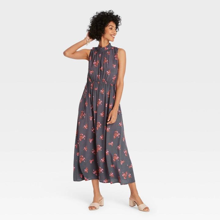 Women's Sleeveless Cinched Waist Dress - A New Day Navy Xs, Blue Floral