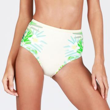 Sugar Coast By Lolli Women's Flower Palm High Waist Bikini Swim Bottoms - Green/ivory