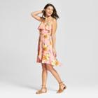 Women's Floral Print Sleeveless Ruffle Lace-up Back Dress - Xhilaration Blush Peach