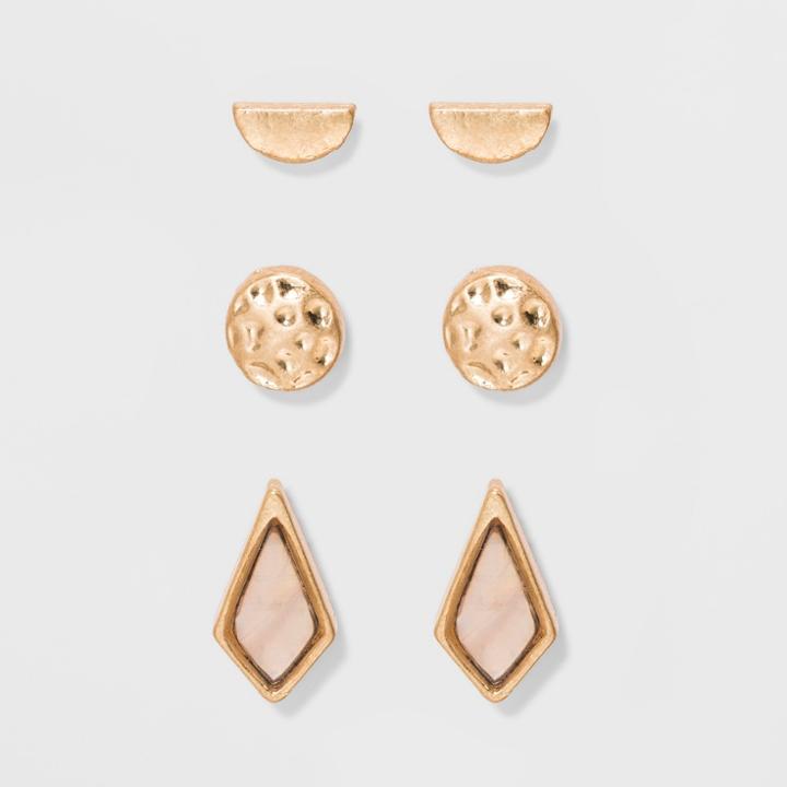 Geo Shape Studs Earring Set 3ct - Universal Thread , Women's, Size: Small,