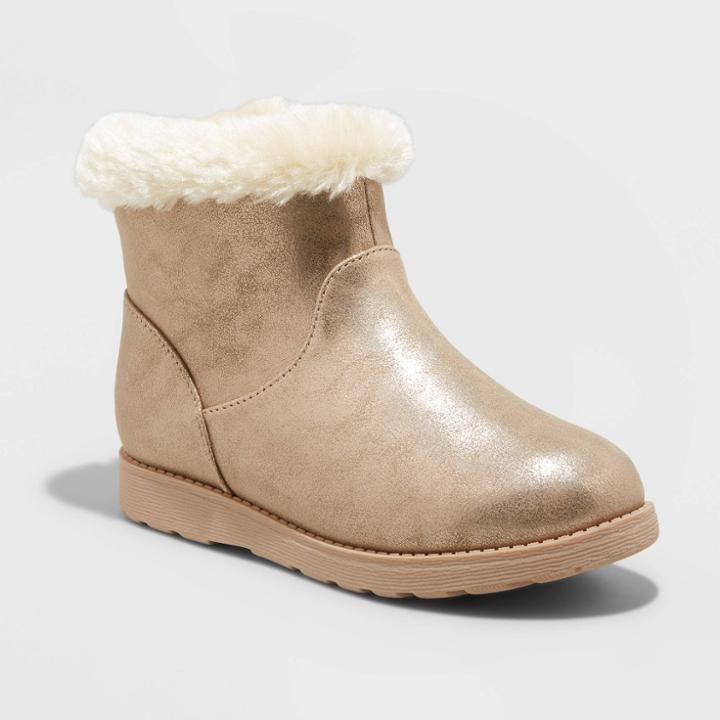 Girls' Mila Zipper Slip-on Winter Shearling Style Boots - Cat & Jack Gold