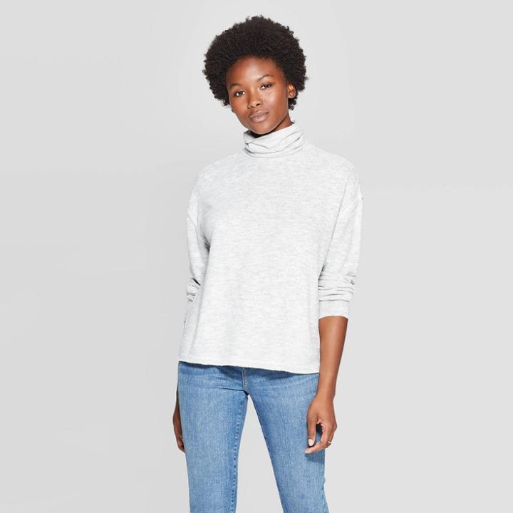 Women's Long Sleeve Mock Turtleneck Snit Sweatshirt - Universal Thread Gray