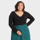 Women's Plus Size Long Sleeve Ruched Knit Top - Ava & Viv Black X