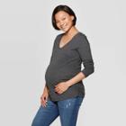 Maternity Long Sleeve Scoop Neck Shirred T-shirt - Isabel Maternity By Ingrid & Isabel Charcoal Heather L, Women's, Size: