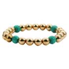 Women's Zirconite 4mm Round Gold Precious Beads Stretch Bracelet-turquoise, Turquoise