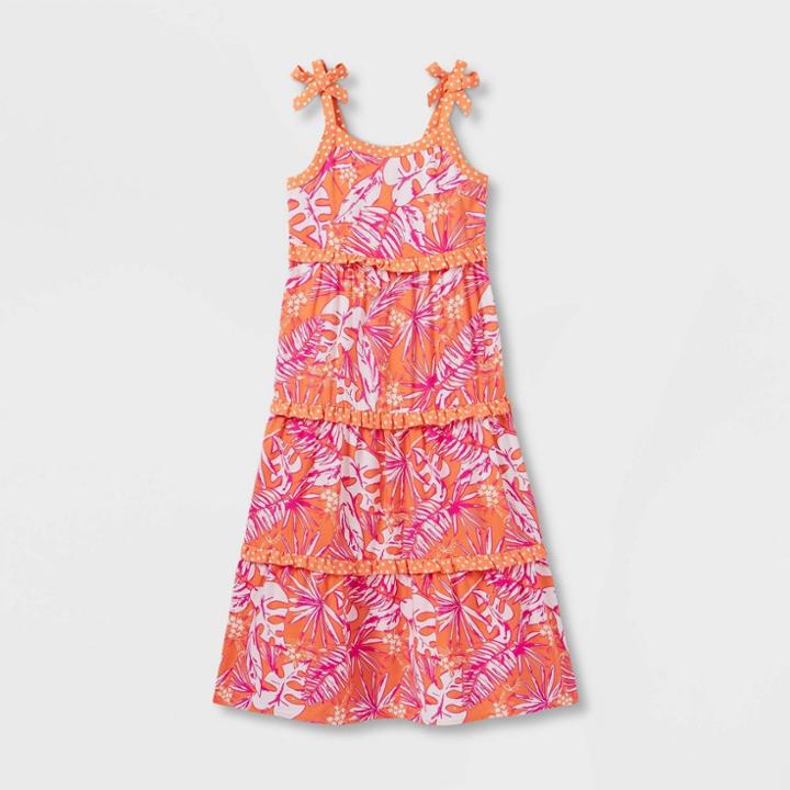 Girls' Sleeveless Mixed Media Tiered Maxi Dress - Cat & Jack Orange