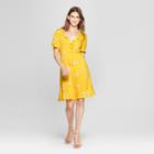 Women's Floral Print Short Puff Sleeve Lace-up Mini Dress - Who What Wear Yellow L, Yellow Floral