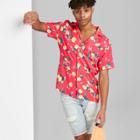 Men's Printed Short Sleeve Challis Camp Button-down Shirt - Original Use Coral S, Men's, Size: