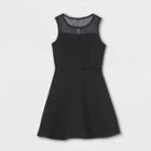 Zenzi Girls' Illusion Neckline Ottoman Dress - Black