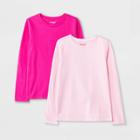 Girls' 2pk Solid Long Sleeve T-shirt - Cat & Jack Bright Pink/light Pink