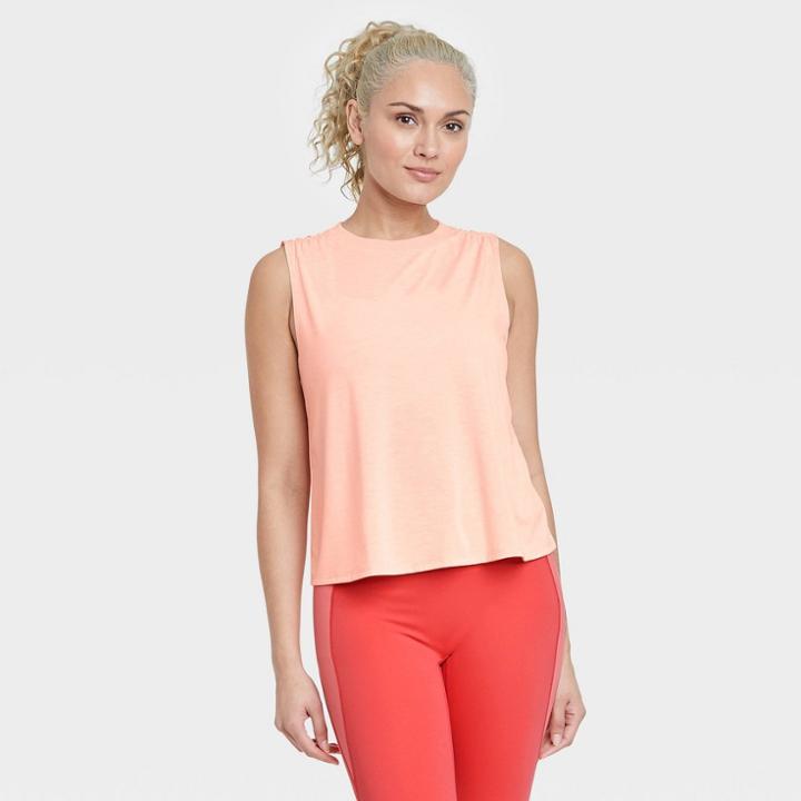 Women's Active Cinch Crop Tank Top - All In Motion Peach Orange