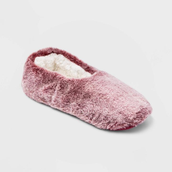 No Brand Women's Faux Fur Cozy Pull-on Slipper Socks - Burgundy