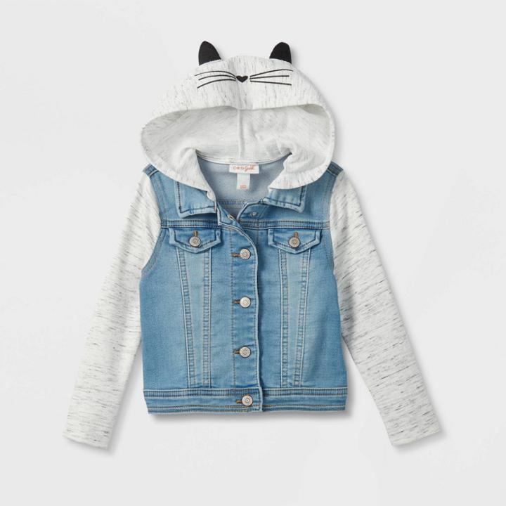 Toddler Girls' Cat Hood Denim Jacket - Cat & Jack Medium Wash