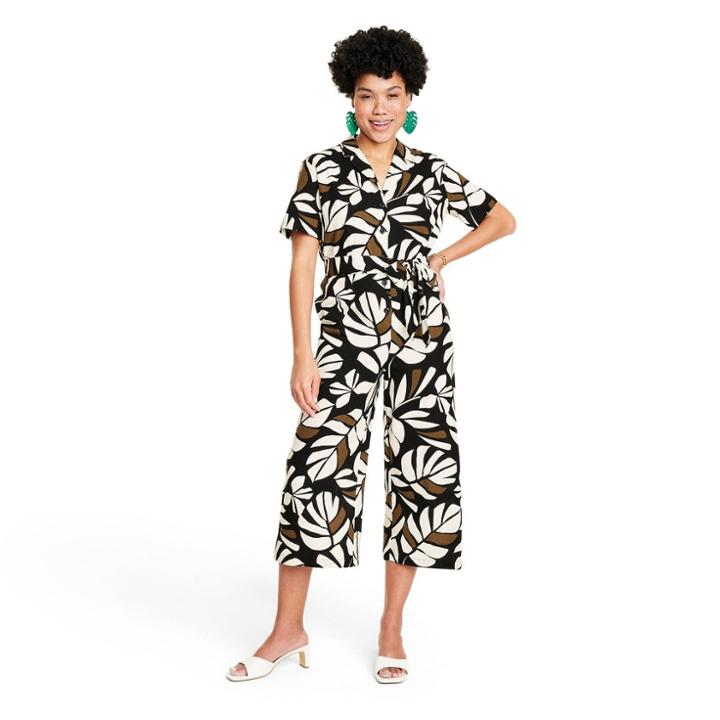 Women's Neutral Botanical Print Tie-front Jumpsuit - Tabitha Brown For Target Brown/black Xxs