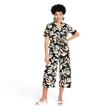 Women's Neutral Botanical Print Tie-front Jumpsuit - Tabitha Brown For Target Brown/black Xxs
