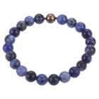 Prime Art & Jewel Genuine Sodalite With Fine Silver Plated Bronze Accent Beaded Stretch Bracelet - 6.5, Girl's, Blue