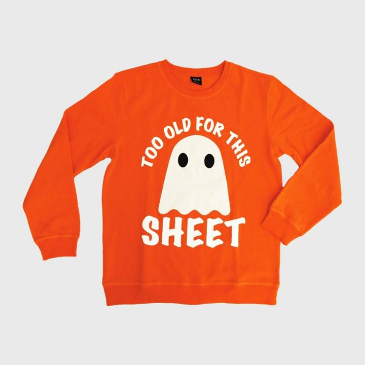 Adtn International Men's Too Old For This Sheet Halloween Graphic Pullover Sweatshirt - Orange