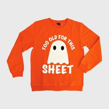 Adtn International Men's Too Old For This Sheet Halloween Graphic Pullover Sweatshirt - Orange