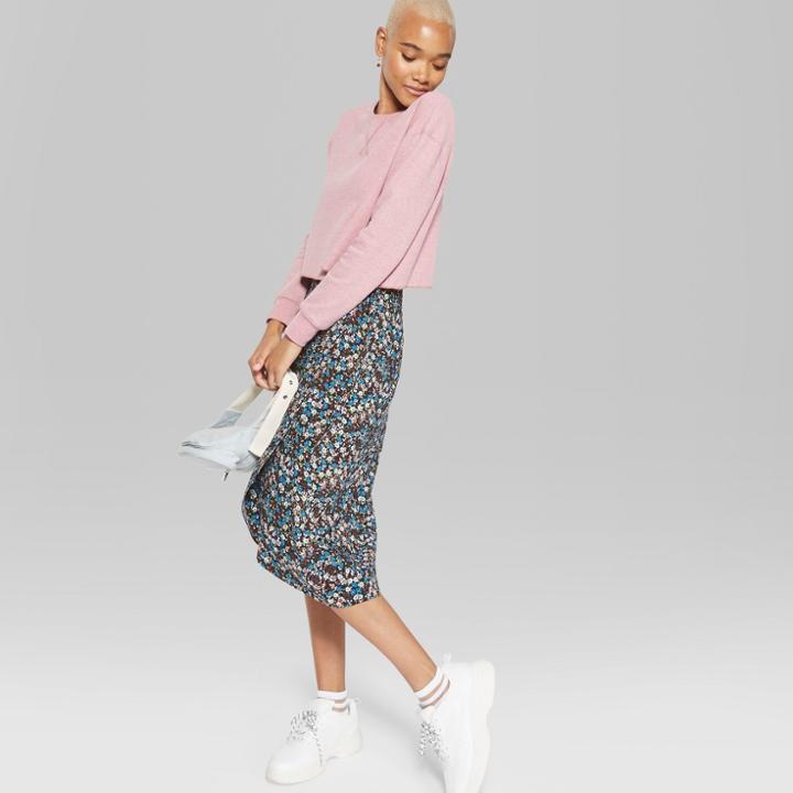 Women's Floral Print Wrap Midi Skirt - Wild Fable Blue