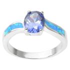 Journee Collection 2 1/6 Ct. T.w. Oval-cut Cubic Zirconia Basket Set Opal Accent Oval Ring In Sterling Silver - Purple (5), Girl's, Blue