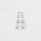 Sterling Silver Cubic Zirconia Multi Size Stud Earring Set 4pc - A New Day