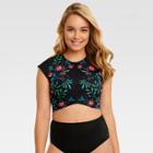 Beach Betty By Miracle Brands Women's Slimming Control Floral Crop Top Bikini Swim Top - Black