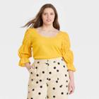 Women's Plus Size Puff 3/4 Sleeve Scoop Neck T-shirt - Who What Wear Yellow