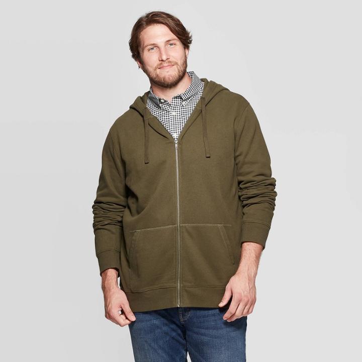 Men's Tall Standard Fit Ultra-soft Full Zip Fleece Hoodie - Goodfellow & Co Late Night Green Lt, Men's, Late Black Green