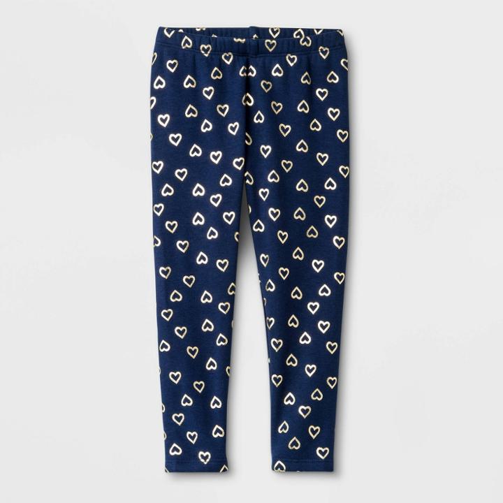 Toddler Girls' Heart Print Cozy Leggings - Cat & Jack Navy 12m, Toddler Girl's, Blue