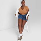 Women's Plus Size Short Sleeve V-neck Cropped T-shirt - Wild Fable Brown
