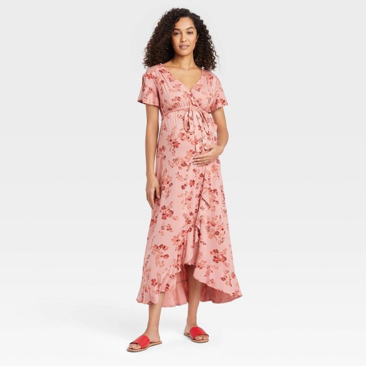 Flutter Short Sleeve Knit Maternity Dress - Isabel Maternity By Ingrid & Isabel Pink Floral