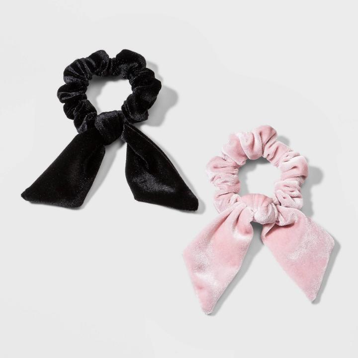 Twister With Bow Ribbed Velvet Hair Elastics - Wild Fable Pink