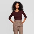 Women's Regular Fit Long Sleeve Crewneck T-shirt - A New Day Dark Burgundy