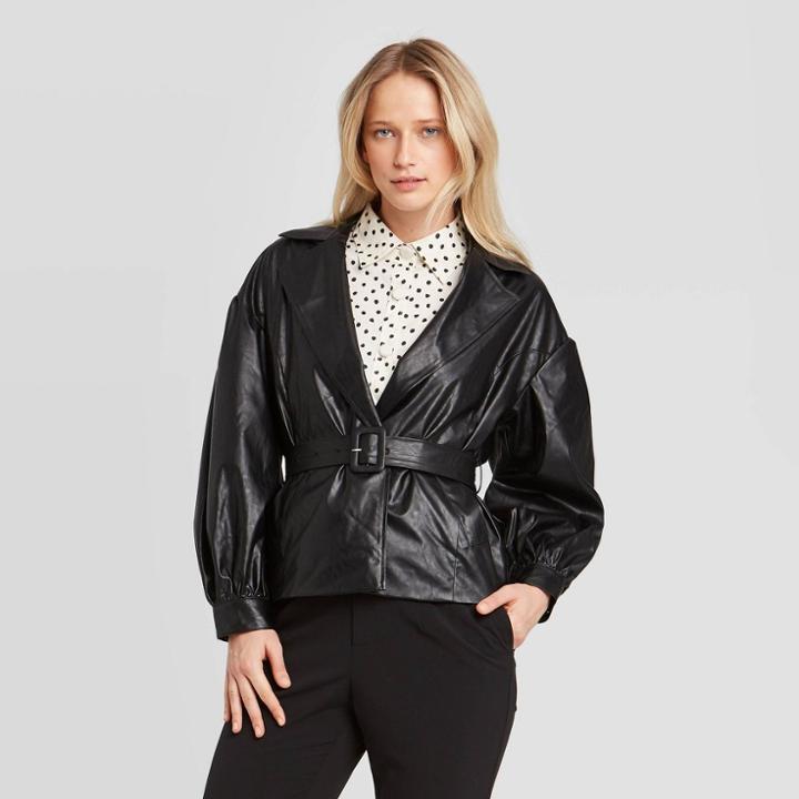 Women's Long Sleeve Belted Blazer - Who What Wear Black S, Women's,