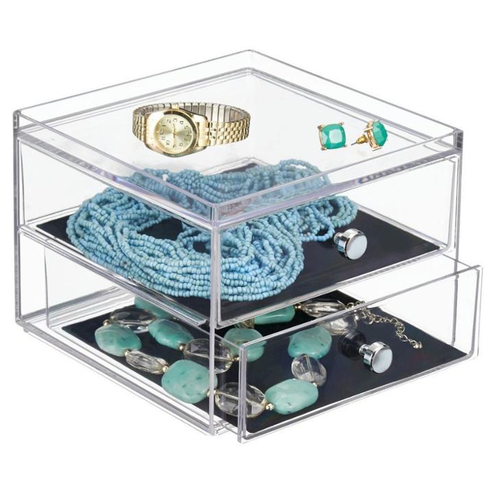 Idesign Interdesign 2 Drawer Polystyrene Jewelry Box - Clear/black, Adult Unisex, Clear Black