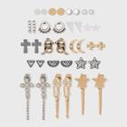 Cross And Star Chain Mini Hoops Multi Earring Set 18pc - Wild Fable , Gold/grey/grey