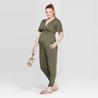 Maternity V-neck Short Sleeve Knit Crossover Belted Jumpsuit - Isabel Maternity By Ingrid & Isabel Olive Xxl, Infant Girl's, Green