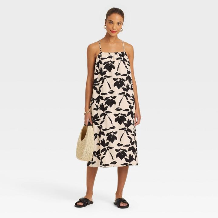 Women's Easy Linen Tank Dress - A New Day Black Floral