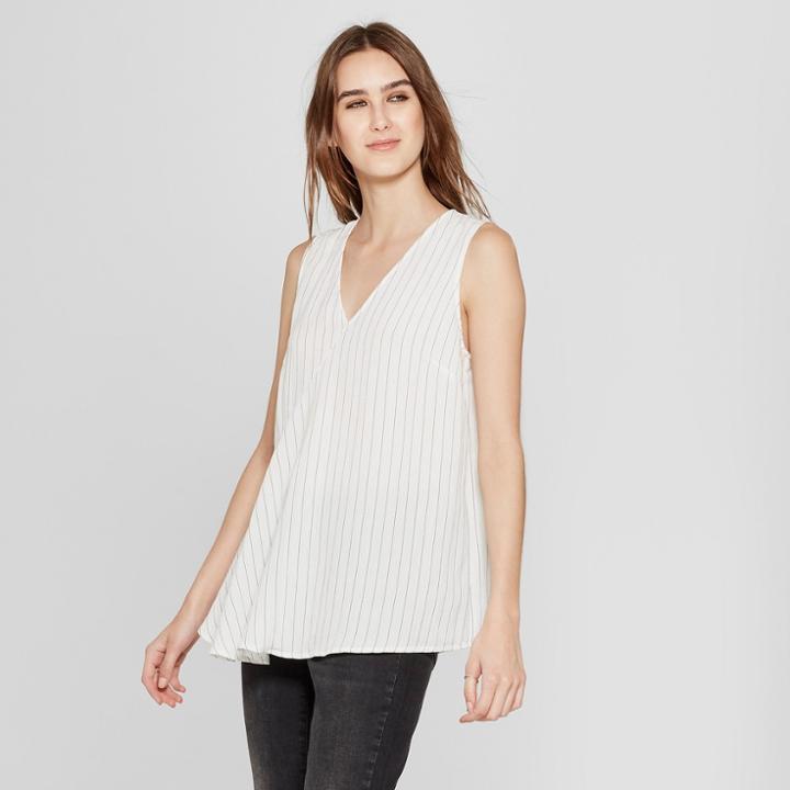 Women's Striped Asymmetrical Drape Tank - Mossimo White