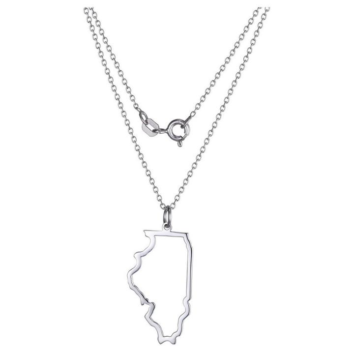 Prime Art & Jewel Sterling Silver Cutout Illinois State Pendant Necklace With 18 Chain, Girl's, Illinois