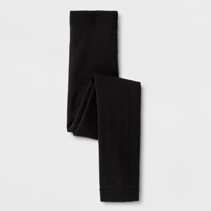 Girls' Fleece Lined Footless Tights - Cat & Jack Black