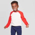 Toddler Boys' Fleece Raglan Sleeve Crew Sweatshirt - Cat & Jack Heather Oatmea/red 4t, Toddler Boy's, Beige
