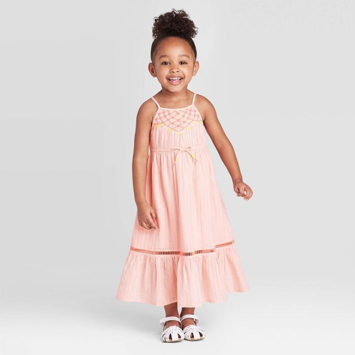Toddler Girls' Embroidered Maxi Dress With Shine - Cat & Jack Pink 2t, Toddler Girl's