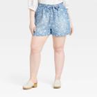 Women's Plus Size Mid-rise Paperbag Shorts - Knox Rose Light Blue Paisley