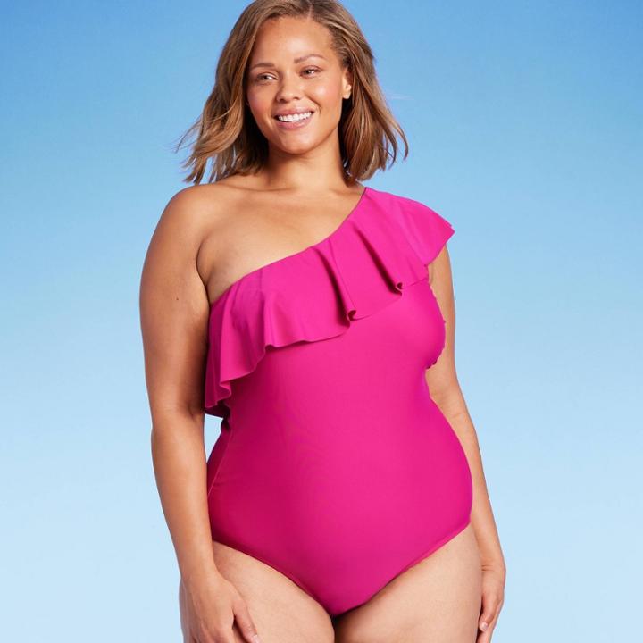 Kona Sol Women's Ruffle One Shoulder High Coverage One Piece Swimsuit - Kona