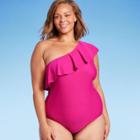 Kona Sol Women's Ruffle One Shoulder High Coverage One Piece Swimsuit - Kona