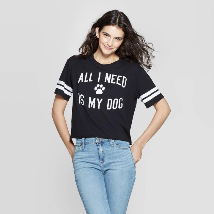 Modern Lux Petitewomen's All I Need Is My Dog Short Sleeve T-shirt (juniors') - Black M,