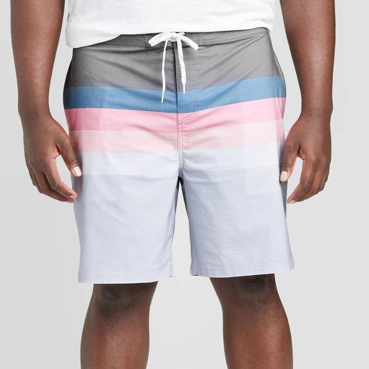 Men's Big & Tall 10 Striped Vector Board Shorts - Goodfellow & Co Gray Dusk