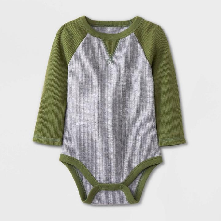 Baby Boys' Dorito Raglan Thermal Long Sleeve Bodysuit - Cat & Jack Olive Green/gray Newborn